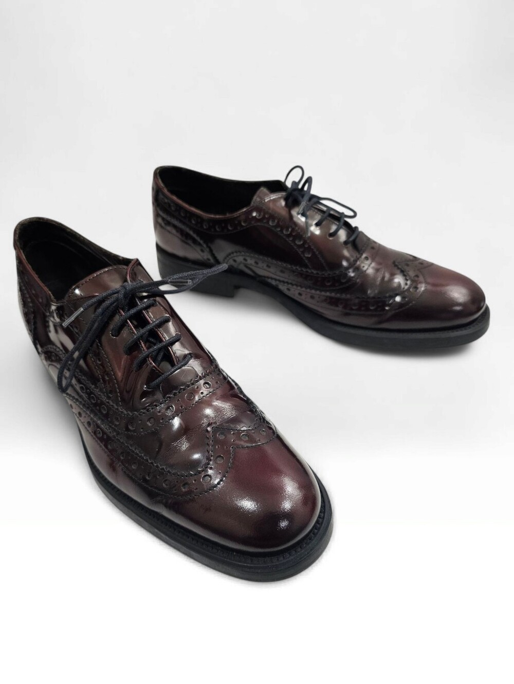 BOEMOS Women Burgundy Leather Brogue Spectator Wingtip Lace Oxfords Italy 38/8